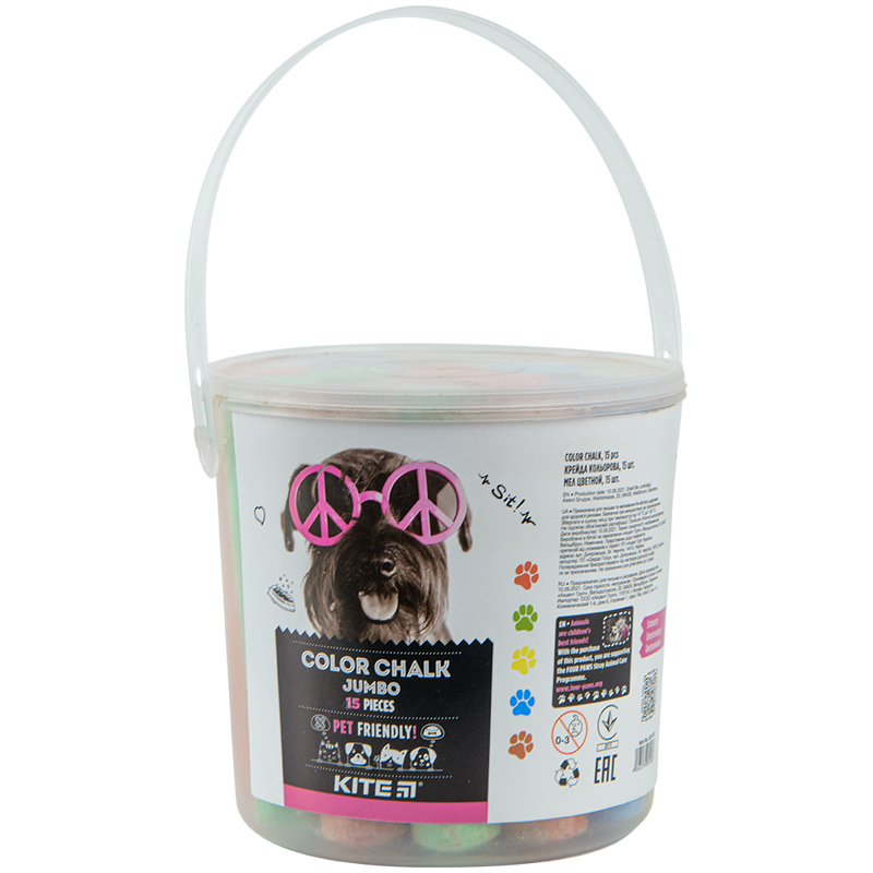 Крейда кольорова Kite Dogs Jumbo 15 штук у відерці K22-074