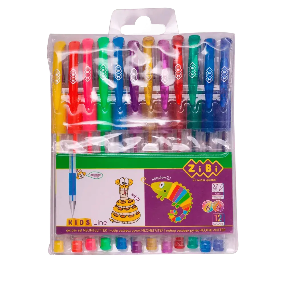 Набір з 12 гелевих ручок ZiBi Neon & Glitter KIDS Line ZB.2204-99