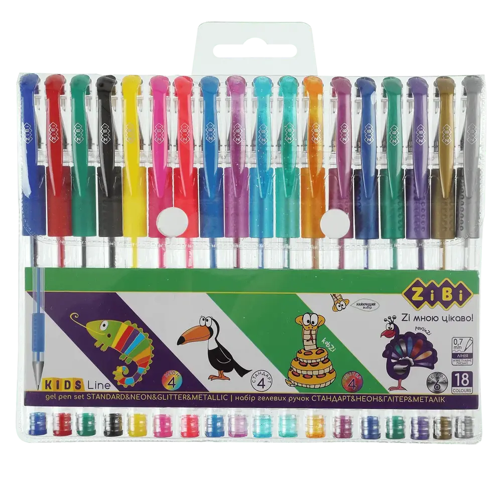 Набір з 18 гелевих ручок ZiBi KIDS Line ZB.2206-99