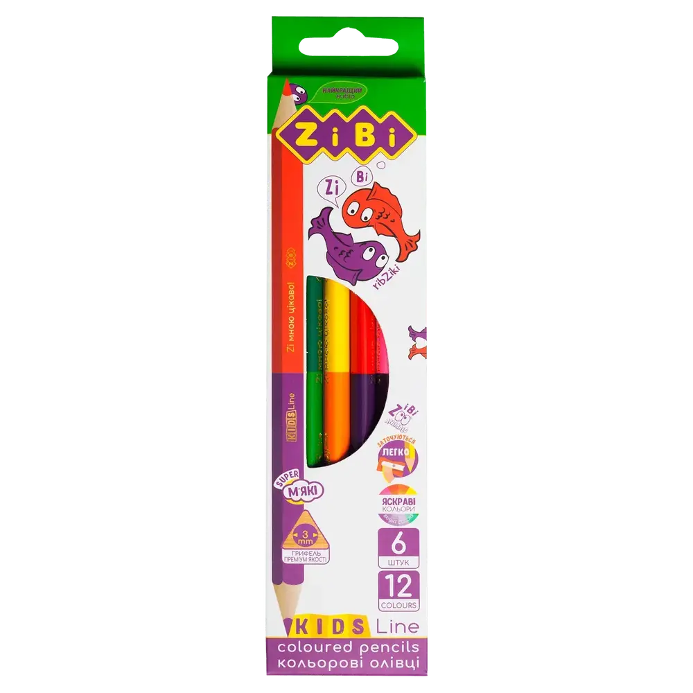 Олівці кольорові ZiBi KIDS Line Double 12 кольорів ZB.2462