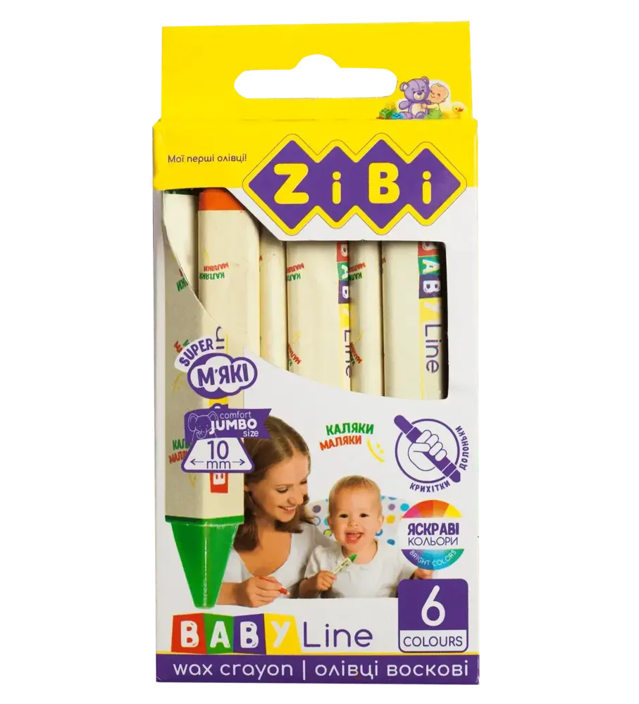 Олівці воскові Zibi JUMBO 6 кольорів, трикутні	 ZB.2483