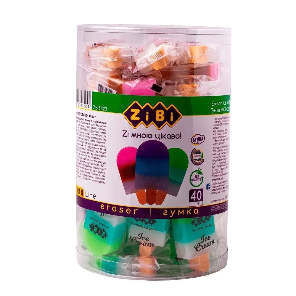 Гумка прямокутна ZiBi Ice cream 26x27x13 мм KIDS Line ZB.5423 (40 шт). Фото 2