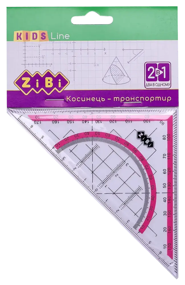 Косинець-транспортир ZiBi 140 мм з рожевою смужкою KIDS Line ZB.5623-10