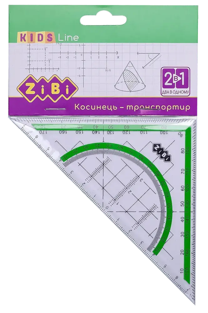 Косинець-транспортир ZiBi 140 мм з салатовою смужкою KIDS Line ZB.5623-15