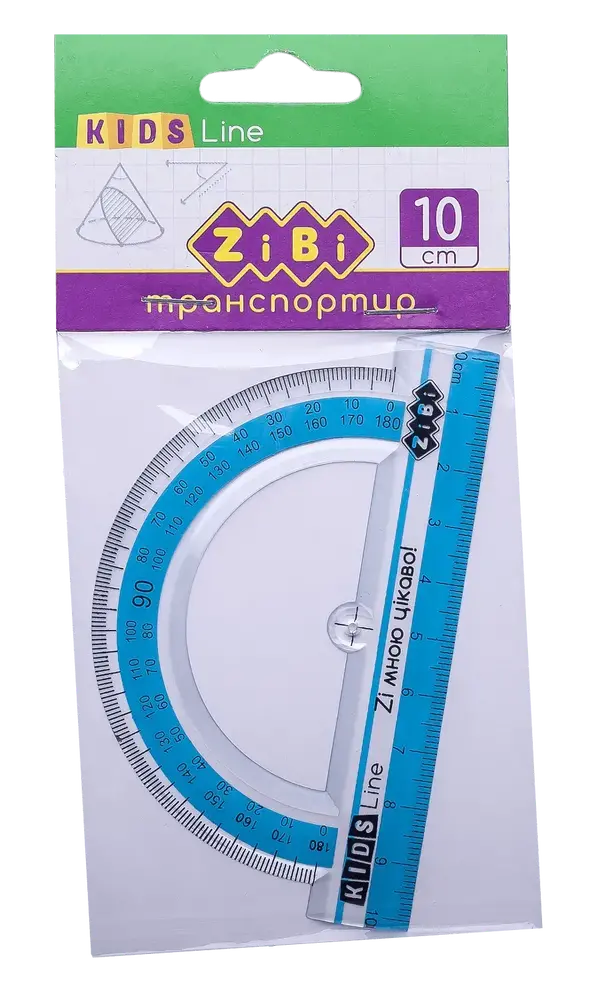 Транспортир ZiBi 100 мм з блакитною смужою KIDS Line	 ZB.5640-14