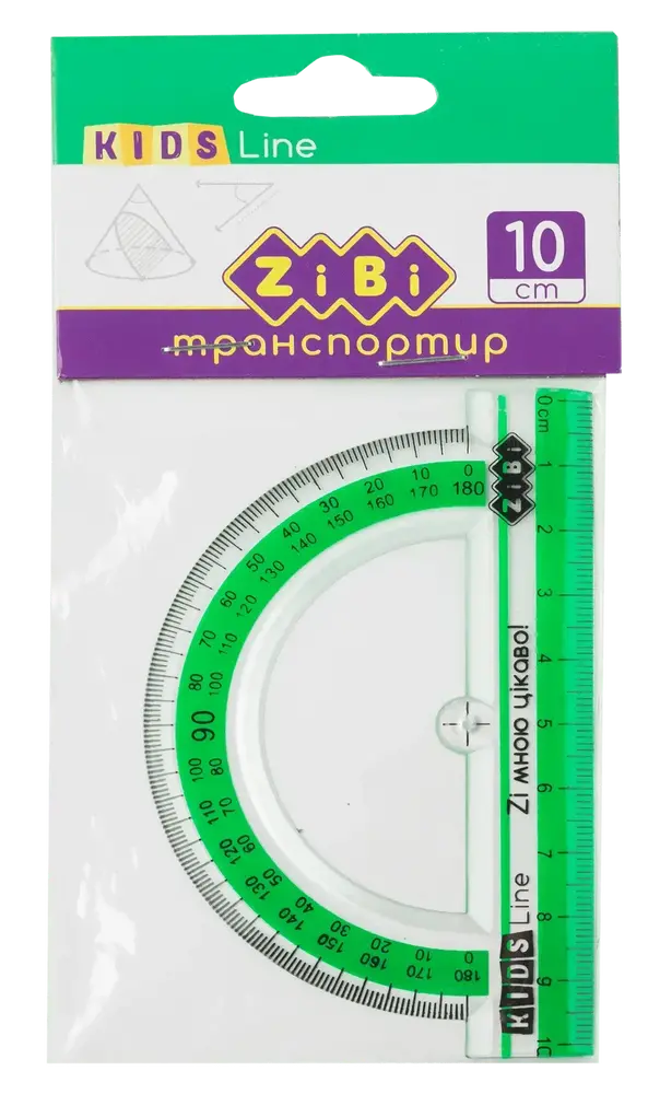 Транспортир ZiBi 100 мм з салатовою смужою KIDS Line	 ZB.5640-15