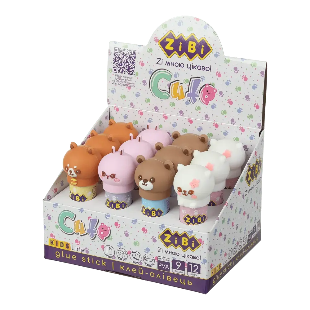 Клей-олівець ZiBi Cute 9г PVA	 ZB.6300 (12 шт)