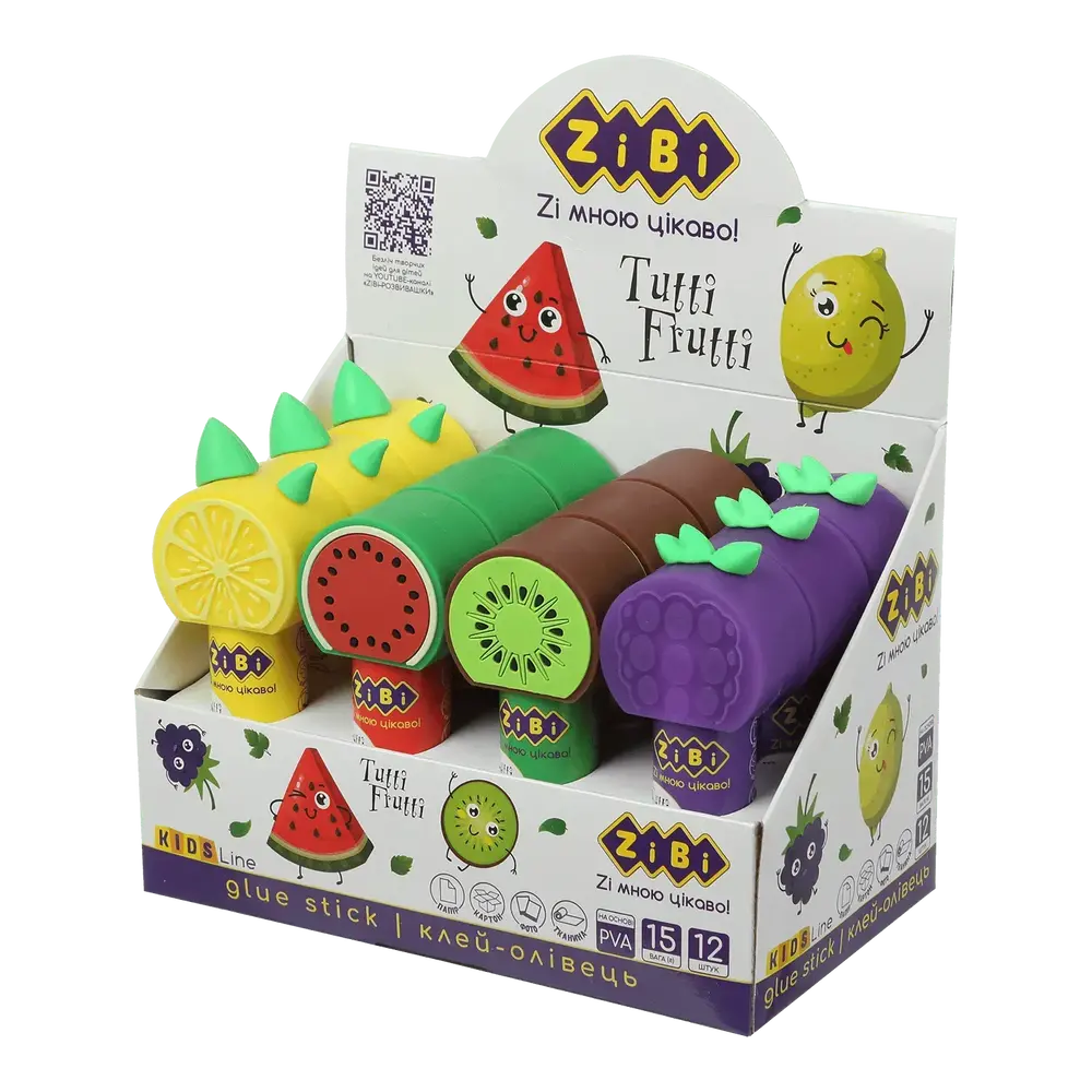 Клей-олівець ZiBi Tutti-Frutti 15 г PVA ZB.6301 (12 шт)
