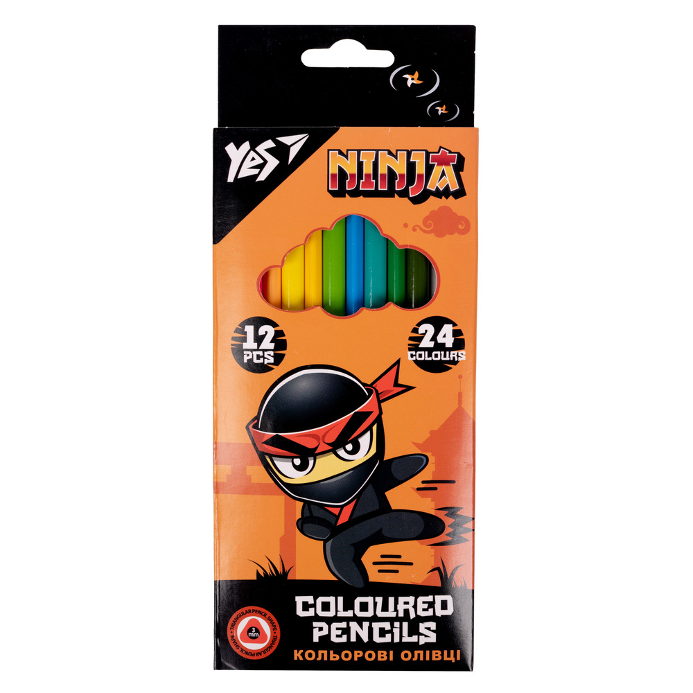 Олівці кольорові Yes 12/24 кольори двосторонні Ninja 290707