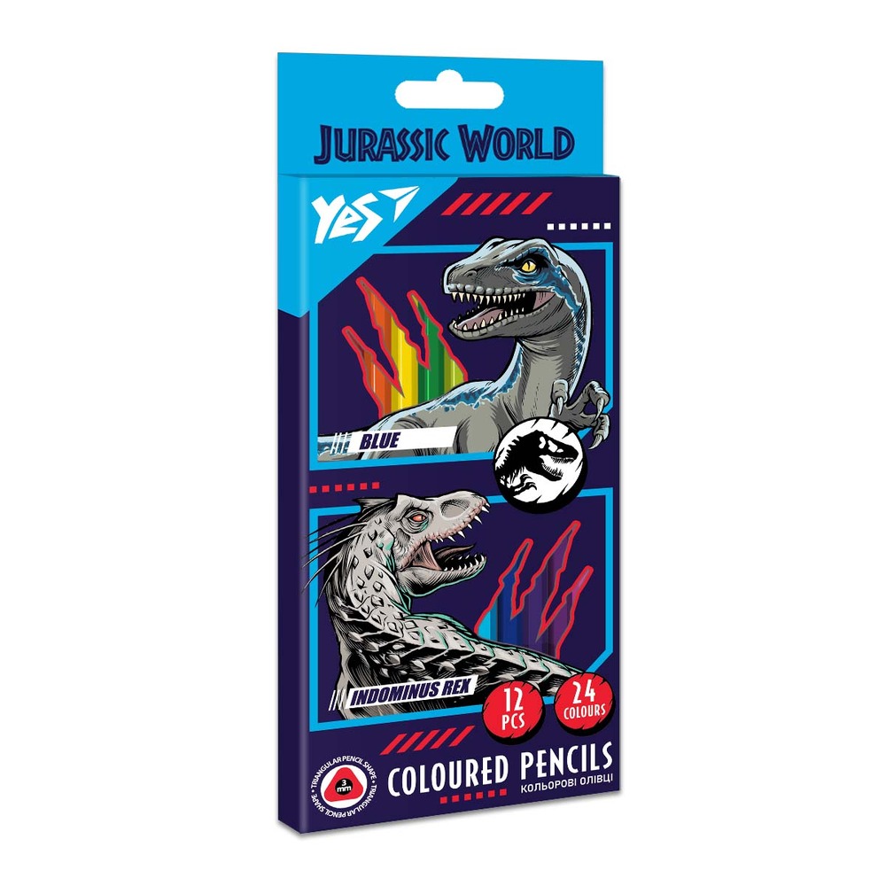 Олівці кольорові Yes 12/24 кольори двосторонні Jurassic World 290679