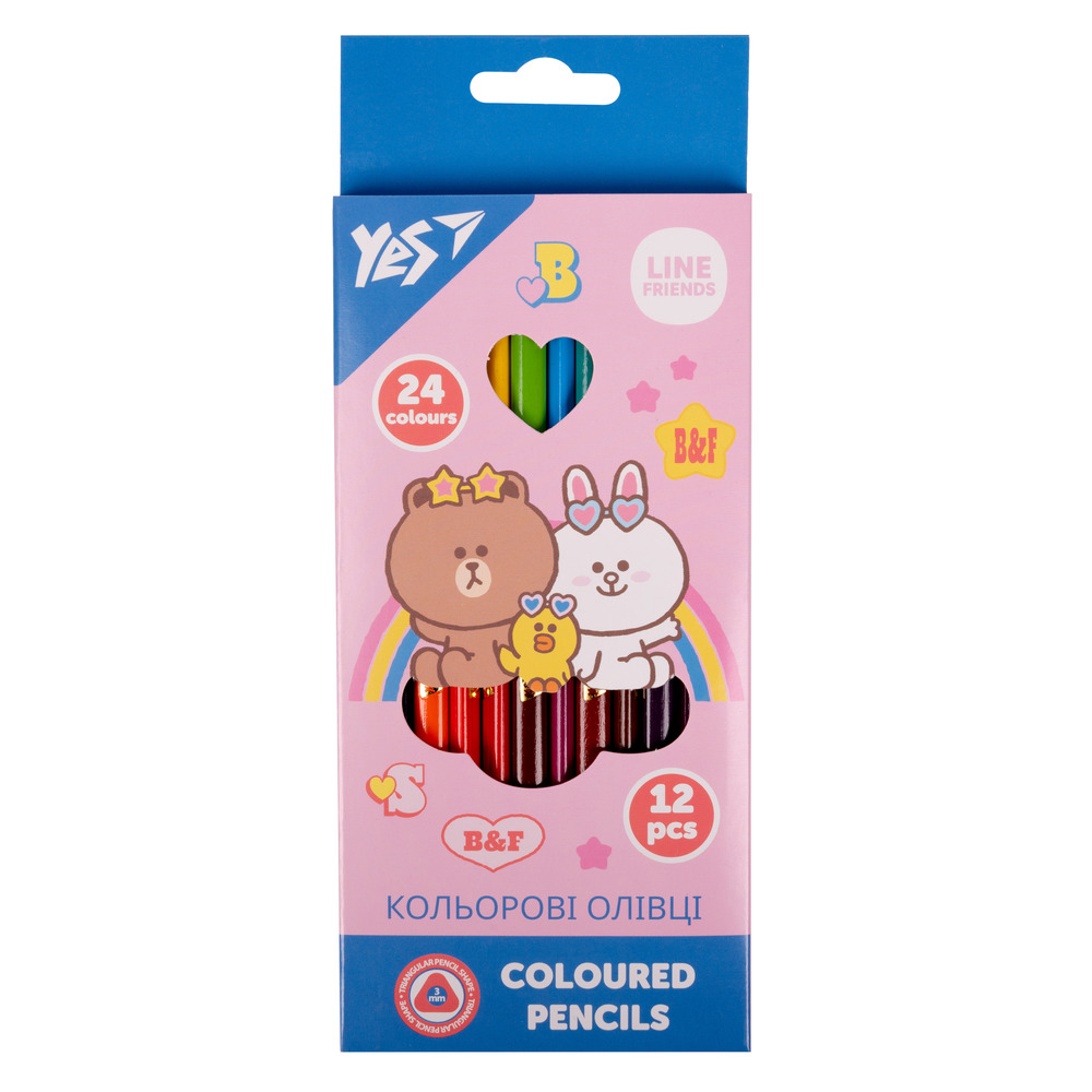 Олівці кольорові Yes 12/24 кольори двосторонні Line Friends 290713