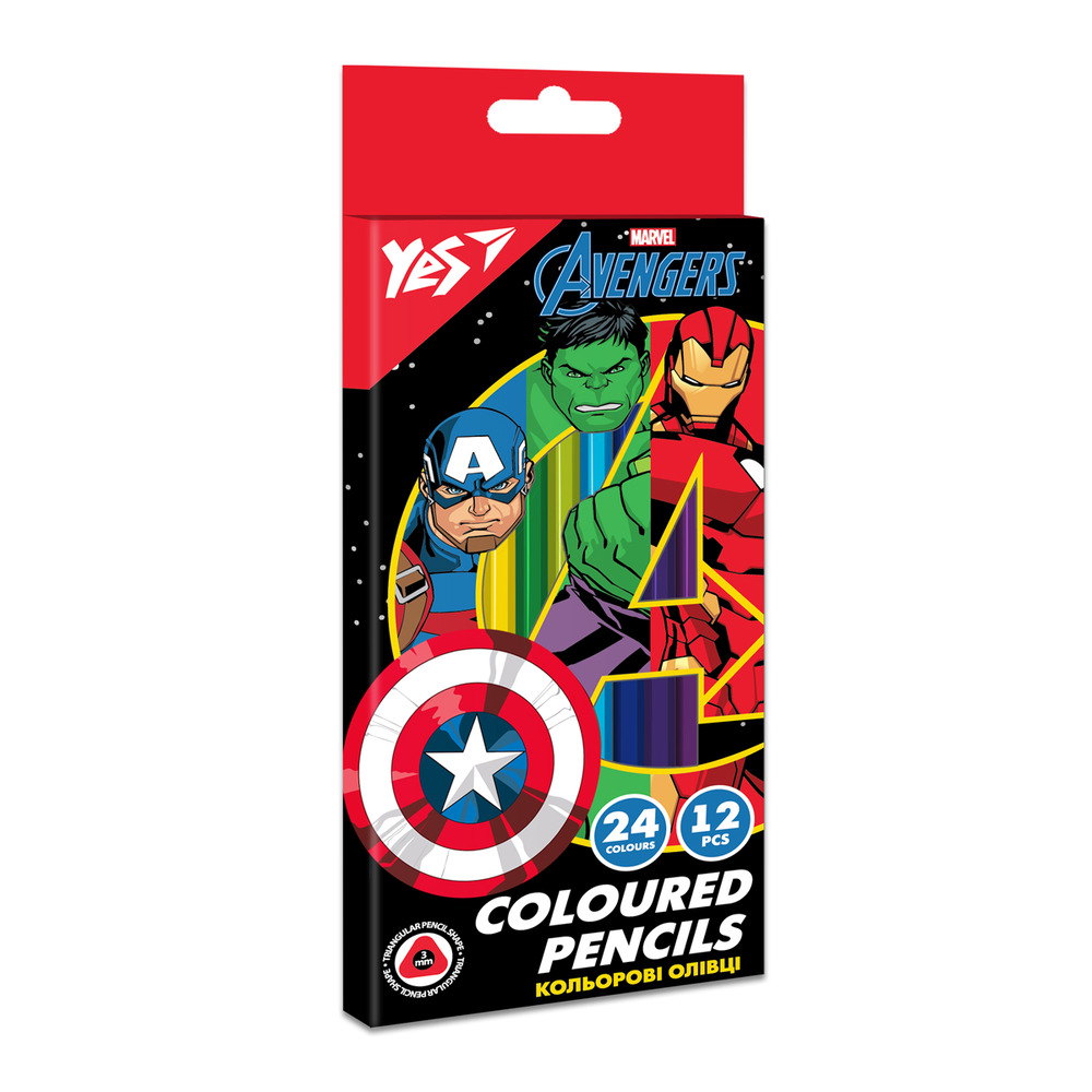 Олівці кольорові Yes 12/24 кольори двосторонні Marvel.Avengers 290678
