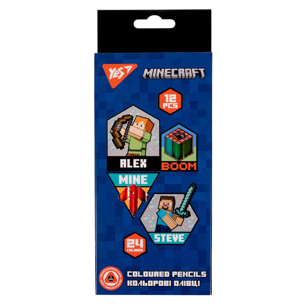 Олівці кольорові Yes 12/24 кольори двосторонні Minecraft 290702
