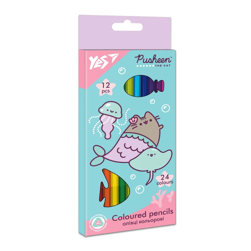 Олівці кольорові Yes 12/24 кольори двосторонні Pusheen 290677