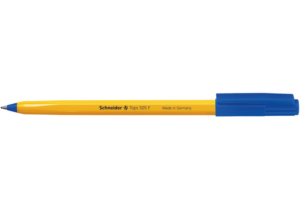 Ручка Schneider 505 кулькова F Tops 0,5 мм корпус жовтий, синя S150503