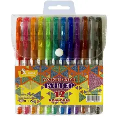 Набір гелевих ручок УМКА прогумований грип, 12 кольорів Glitter ГР47