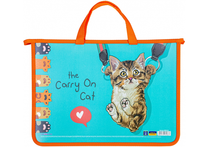 Портфель пластиковий CoolForSchool A4 на блискавці з тканинними ручками Carry on Cat CF30001-04