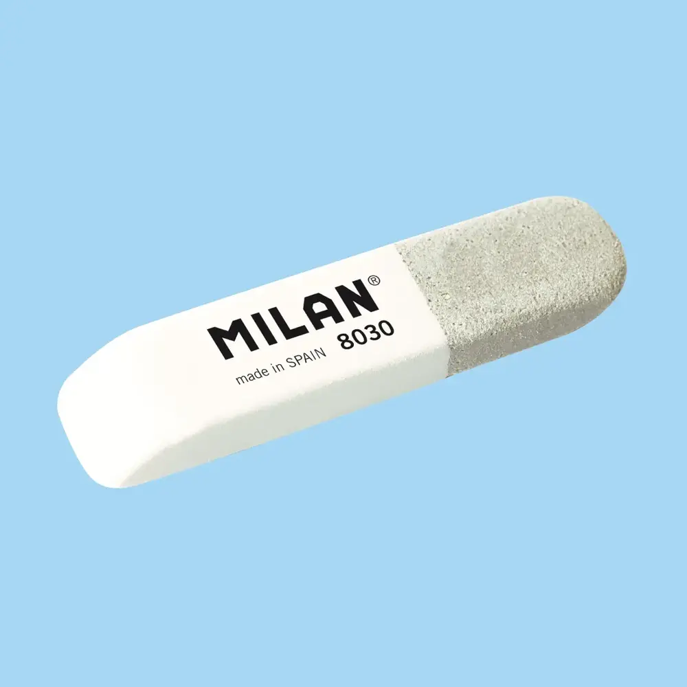Гумка MILAN 8030 прямокутна біло-сіра з фаскою (30 шт) CCM8030BG. Фото 2
