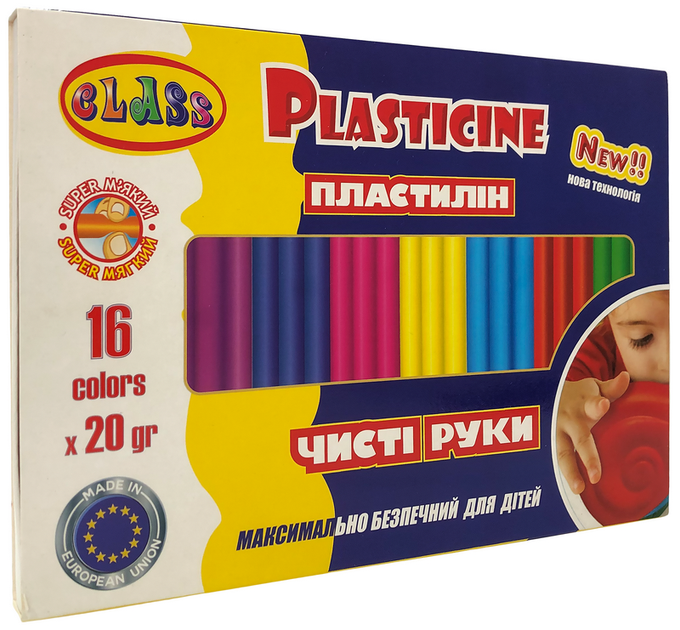 Пластилін Class Чисті руки ECO Maxi 16 кольорів 320 г 7647С