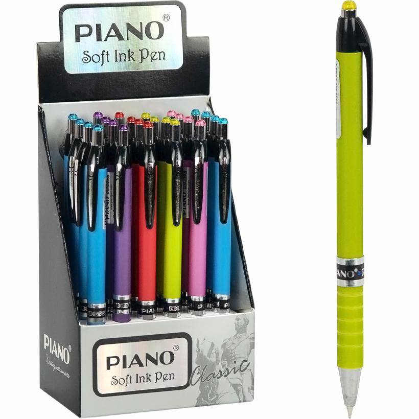 Ручка масляна PIANO кольоровий корпус, автоматична PВ-165-С синя (24 шт)