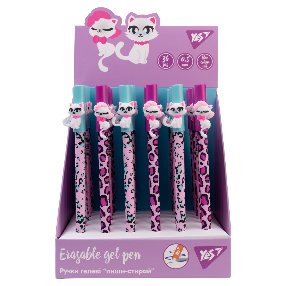 Ручка гелева Yes пиши-стирай Sweety cat 0,5 мм синя 420373