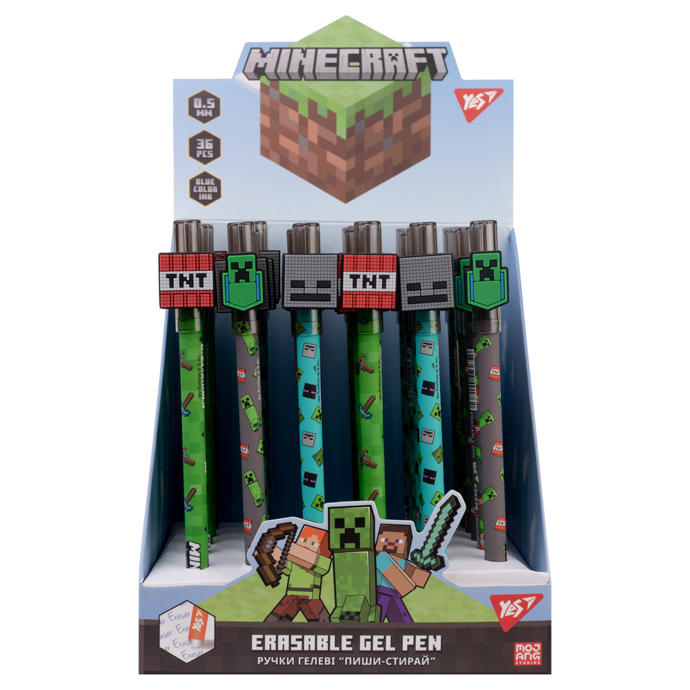 Ручка гелева Yes пиши-стирай Minecraft 0,5 мм синя 420378