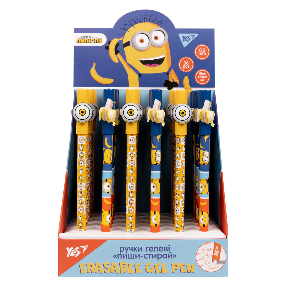 Ручка гелева Yes пиши-стирай Minions 0,5 мм синя 420401