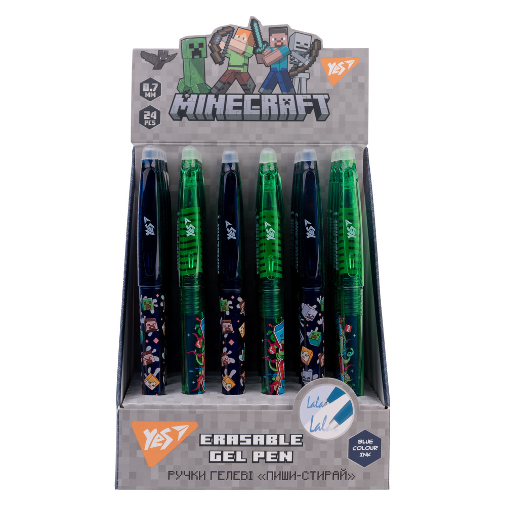 Ручка гелева Yes пиши-стирай Minecraft 0,7 мм синя 412161