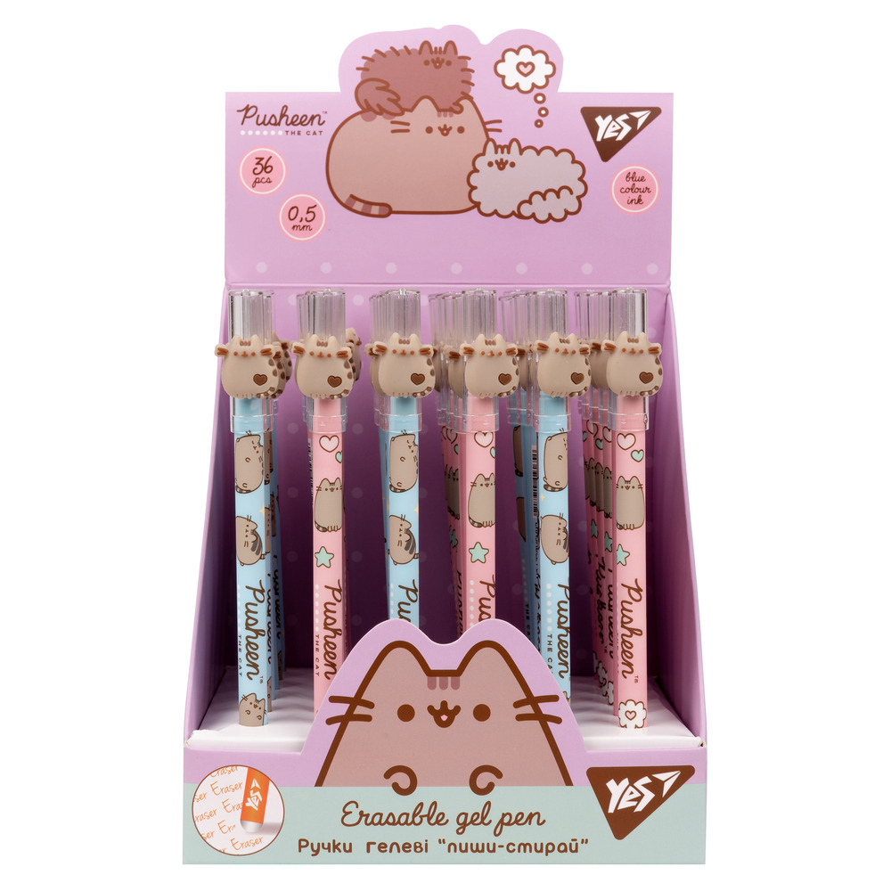 Ручка гелева Yes пиши-стирай Pusheen 0,5 мм синя 420398