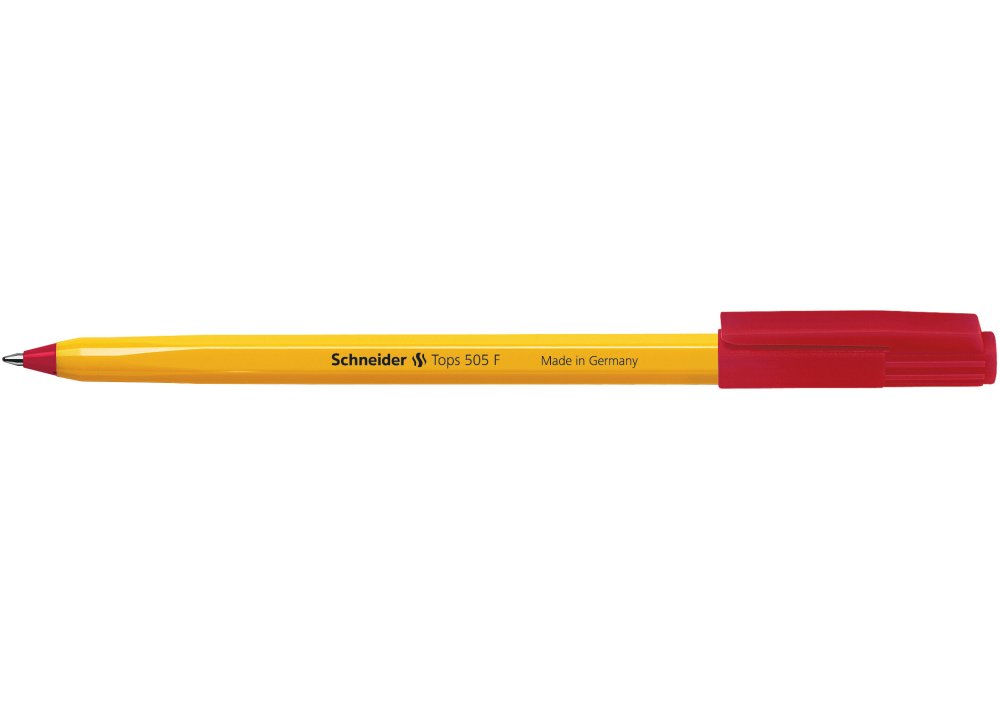 Ручка Schneider 505 кулькова F Tops 0,5 мм корпус жовтий, червона S150502