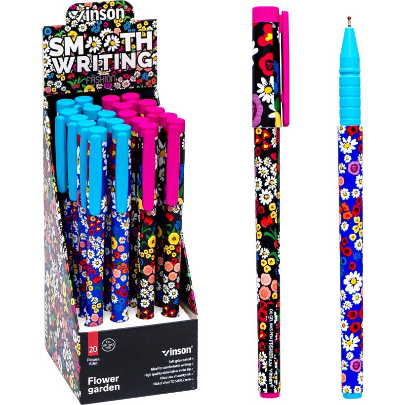 Ручка масляна VINSON Flower garden синя A24 (20 шт)