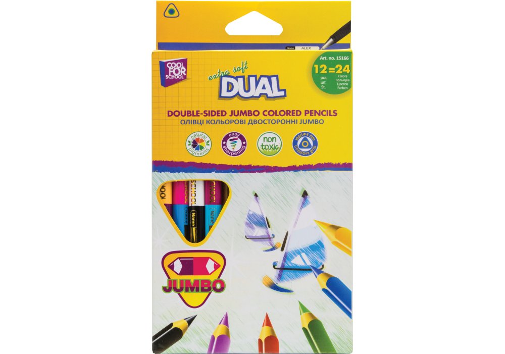 Олівці кольорові двосторонні CoolForSchool Dual Jumbo Extra Soft CF15166