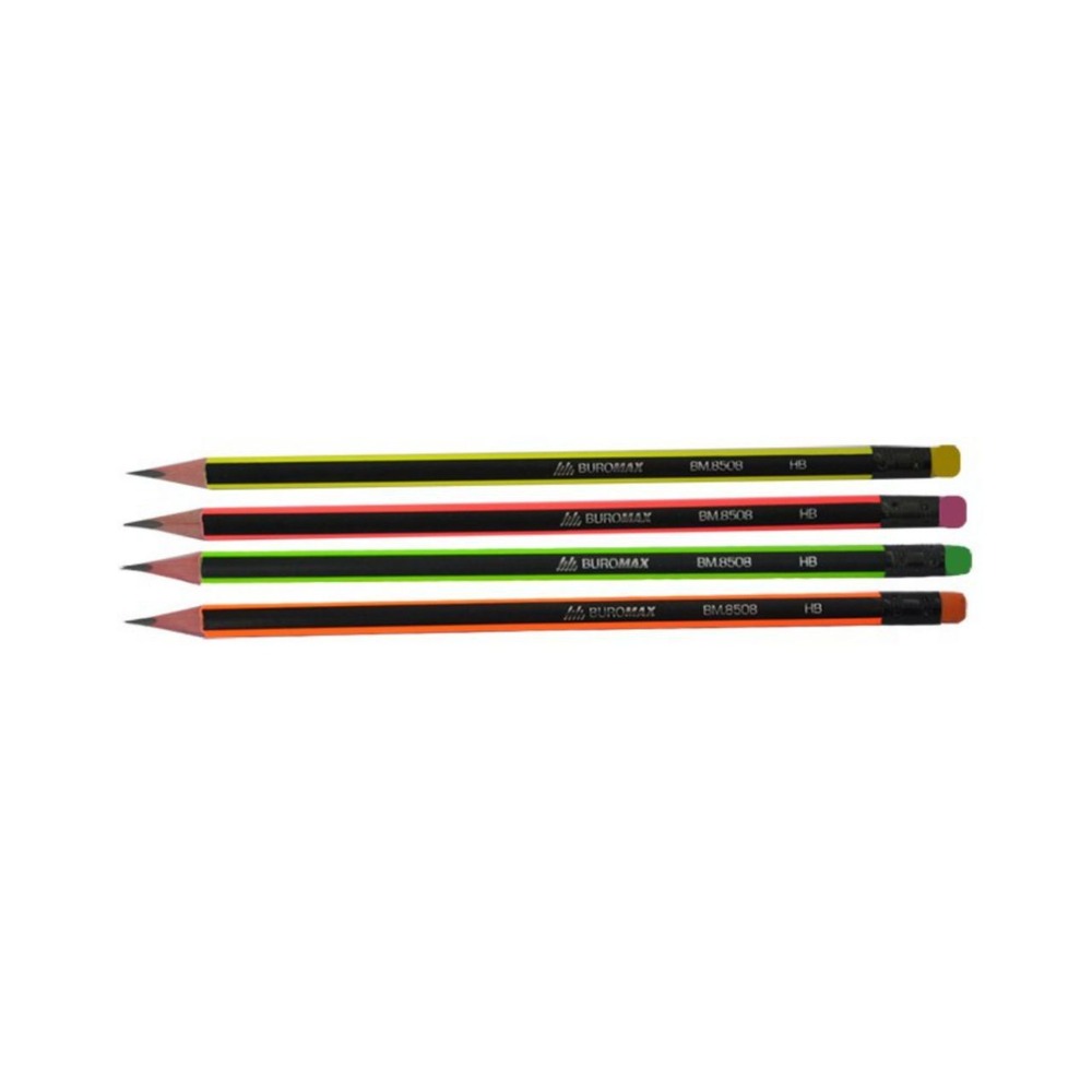 Олівець чорнографітний Buromax Neon Line HB з гумкою BM.8508. Фото 2
