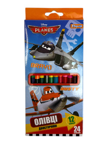 Олівці кольорові 1 Вересня 12шт/24 кольори двосторонні Planes 290248