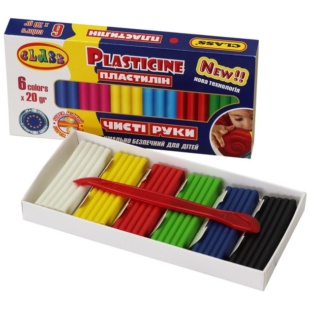 Пластилін Class Чисті руки ECO Maxi 6 кольорів 120 г 7643С