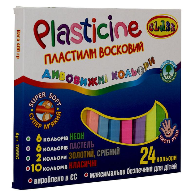 Пластилін Class Чисті руки ECO 24 кольори 400 г 7655C