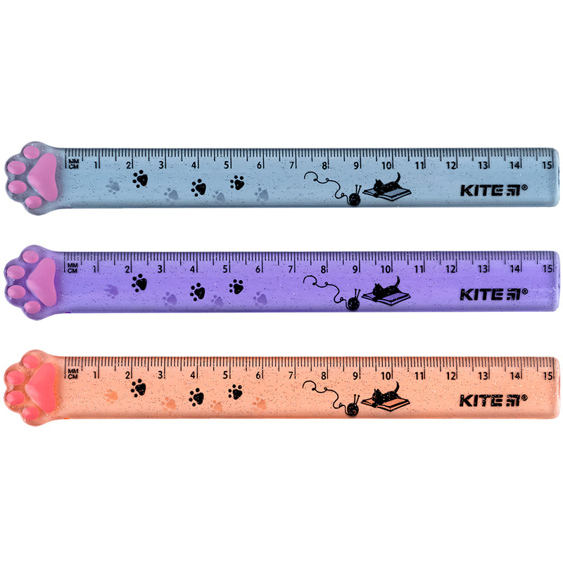 Лінійка пластикова з глітером Kite Paws K23-020, 15 см