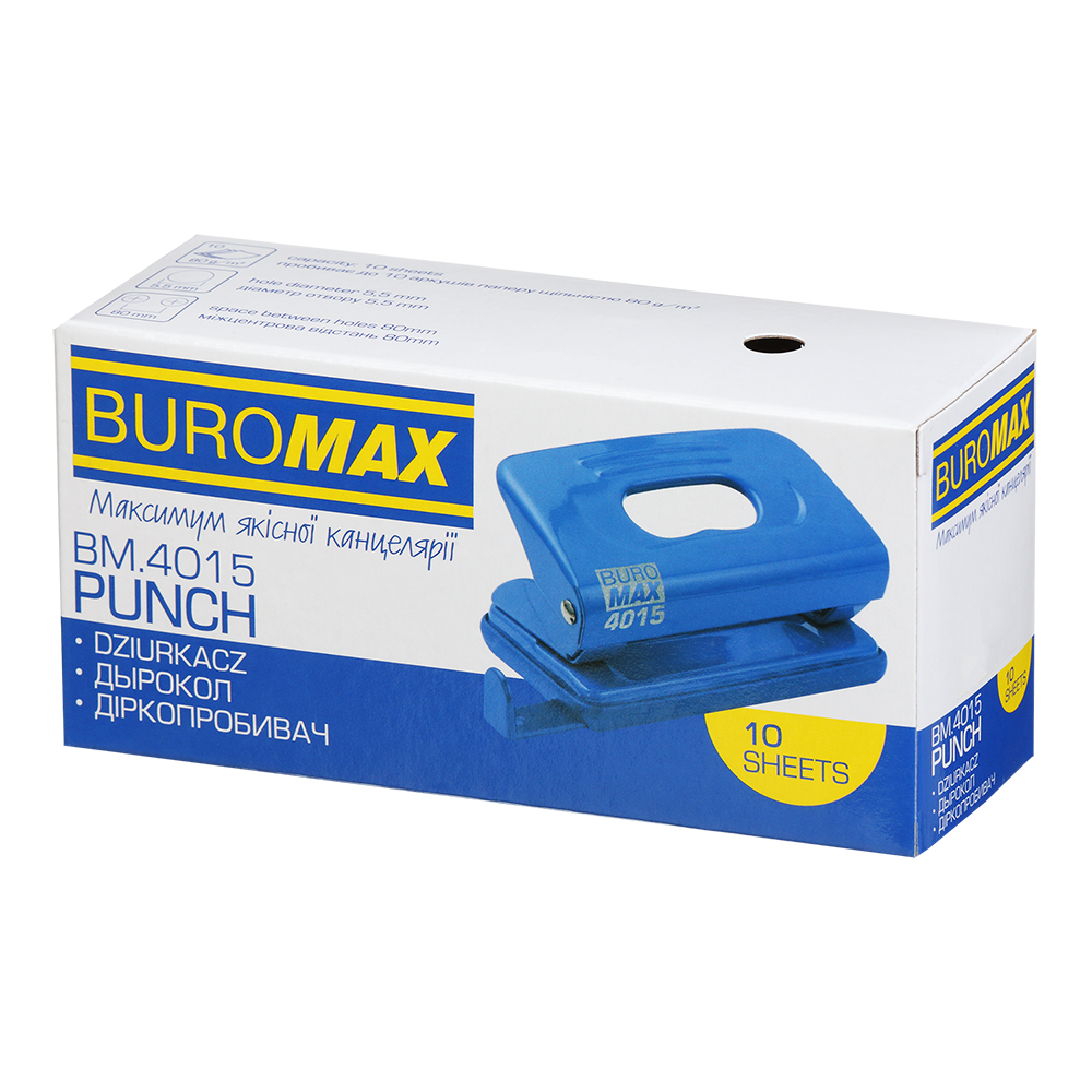 Діркопробивач Buromax пластиковий до 10 аркушів, чорний BM.4015-01. Фото 7
