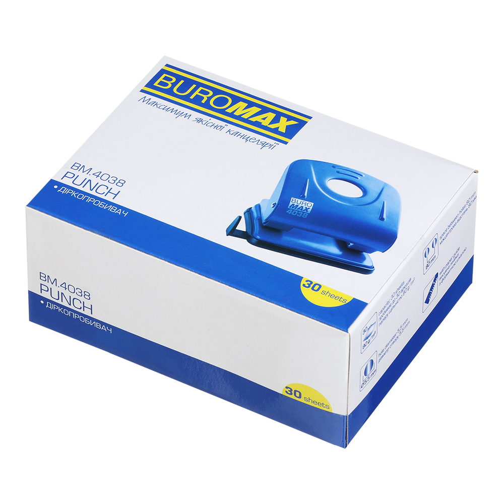 Діркопробивач Buromax металевий до 30 аркушів, синій BM.4038-02. Фото 7