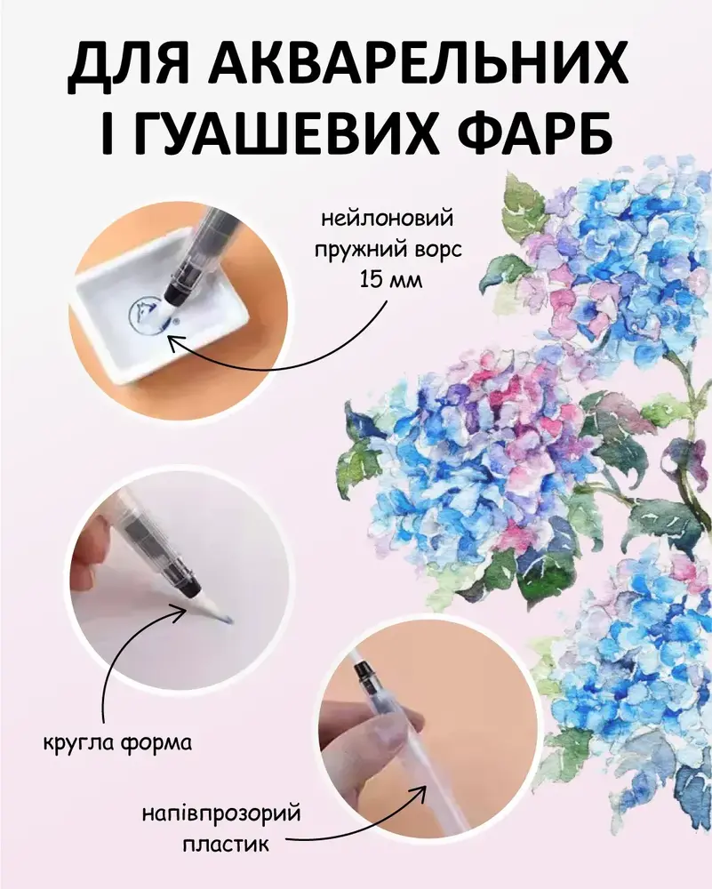 Пензель Zibi нейлон круглий з резервуаром для води ZB.6945. Фото 5