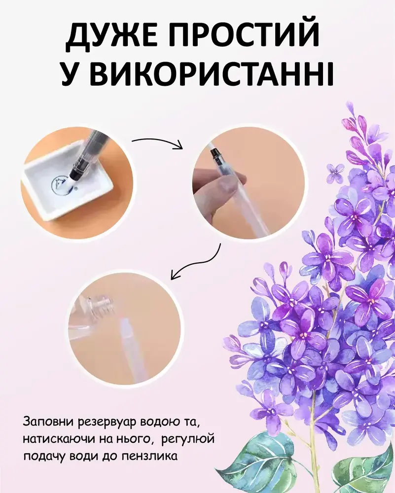 Пензель Zibi нейлон круглий з резервуаром для води ZB.6945. Фото 3