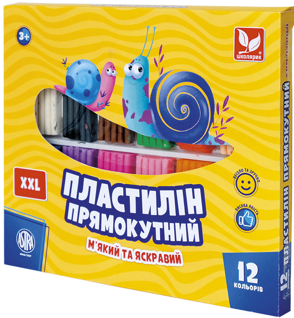 Пластилін Школярик прямокутний 12 кольорів 303117001-UA