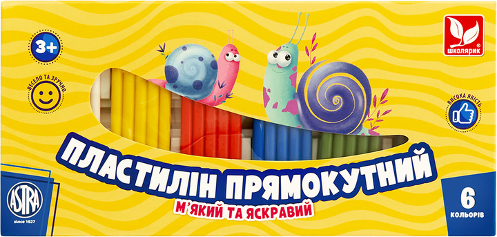 Пластилін Школярик прямокутний 6 кольорів 303116001-UA