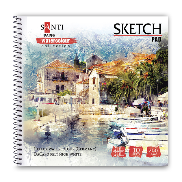 Альбом для акварелі SANTI City 210х210 мм Paper Watercolour Collection 10 аркушів 130503,130494