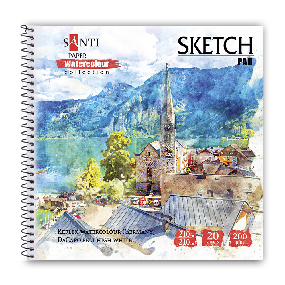Альбом для акварелі SANTI City 210х210 мм Paper Watercolour Collection 20 аркушів 130504
