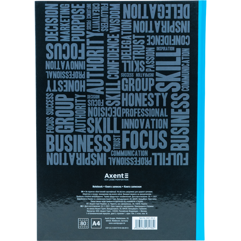 Книга записна Axent Colors А4, 80 аркушів, клітинка, блакитна 8421-05-A. Фото 3