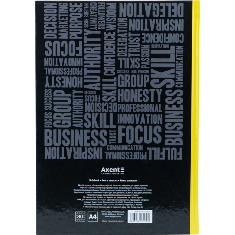 Книга записна Axent Colors А4, 80 аркушів, клітинка, жовта 8421-06-A. Фото 3