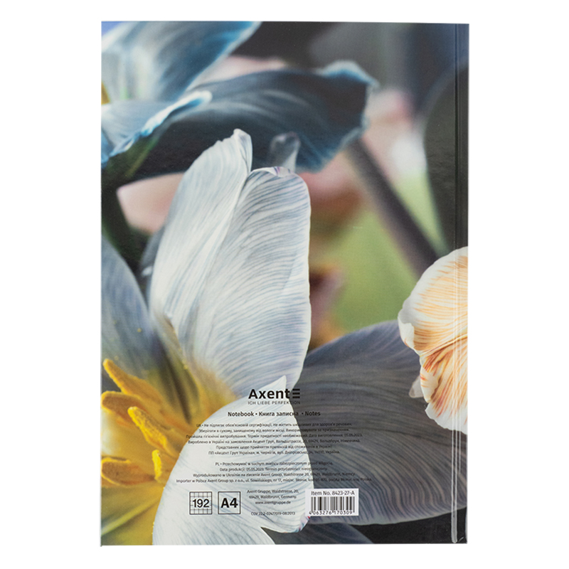 Книга записна Axent Flora 8423-27-A, А4, 192 аркуша, клітинка, жовта. Фото 4