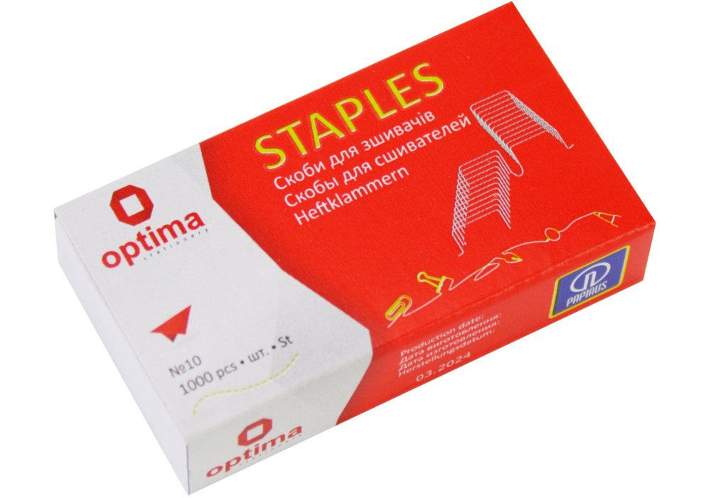 Скоби для степлерів Optima №10 1000 шт мідніO40353