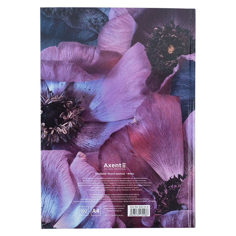 Книга записна Axent Flora А4, 192 аркуша, клітинка, фіолетова 8423-25-A. Фото 4